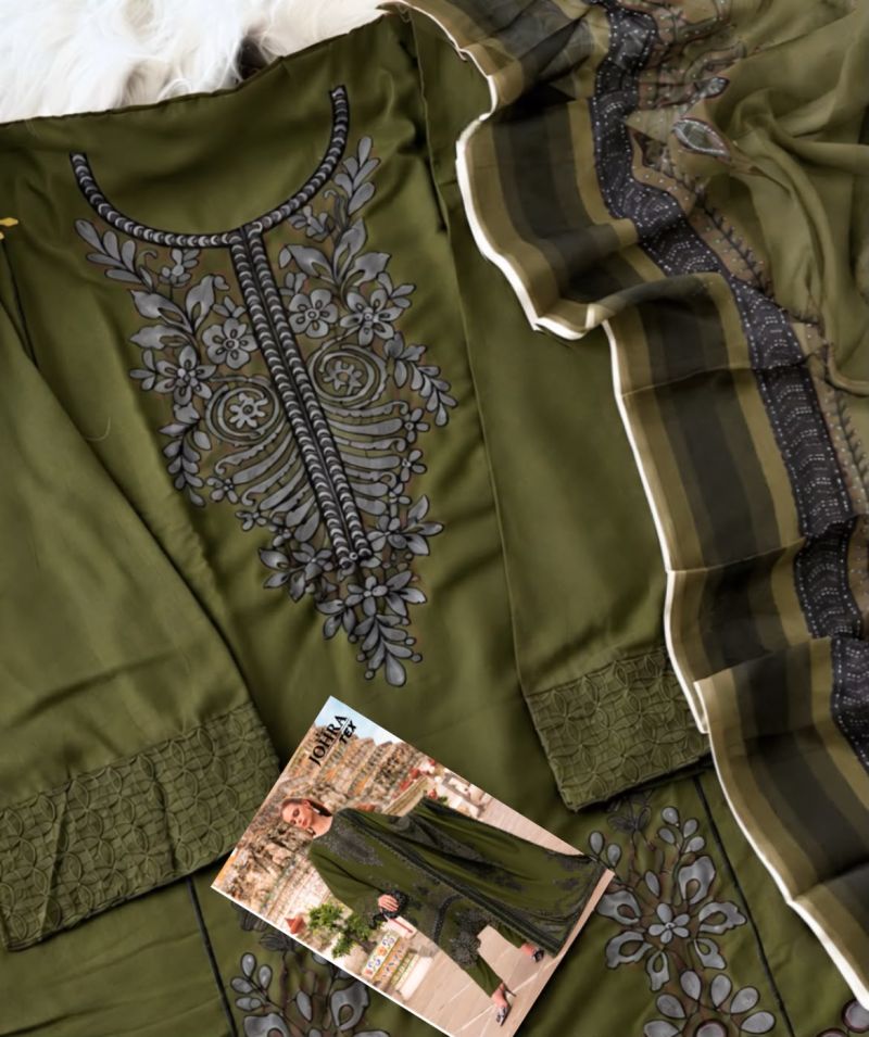 Johra Tex 189 E And F Rayon Cotton Embroidered Dress Material 